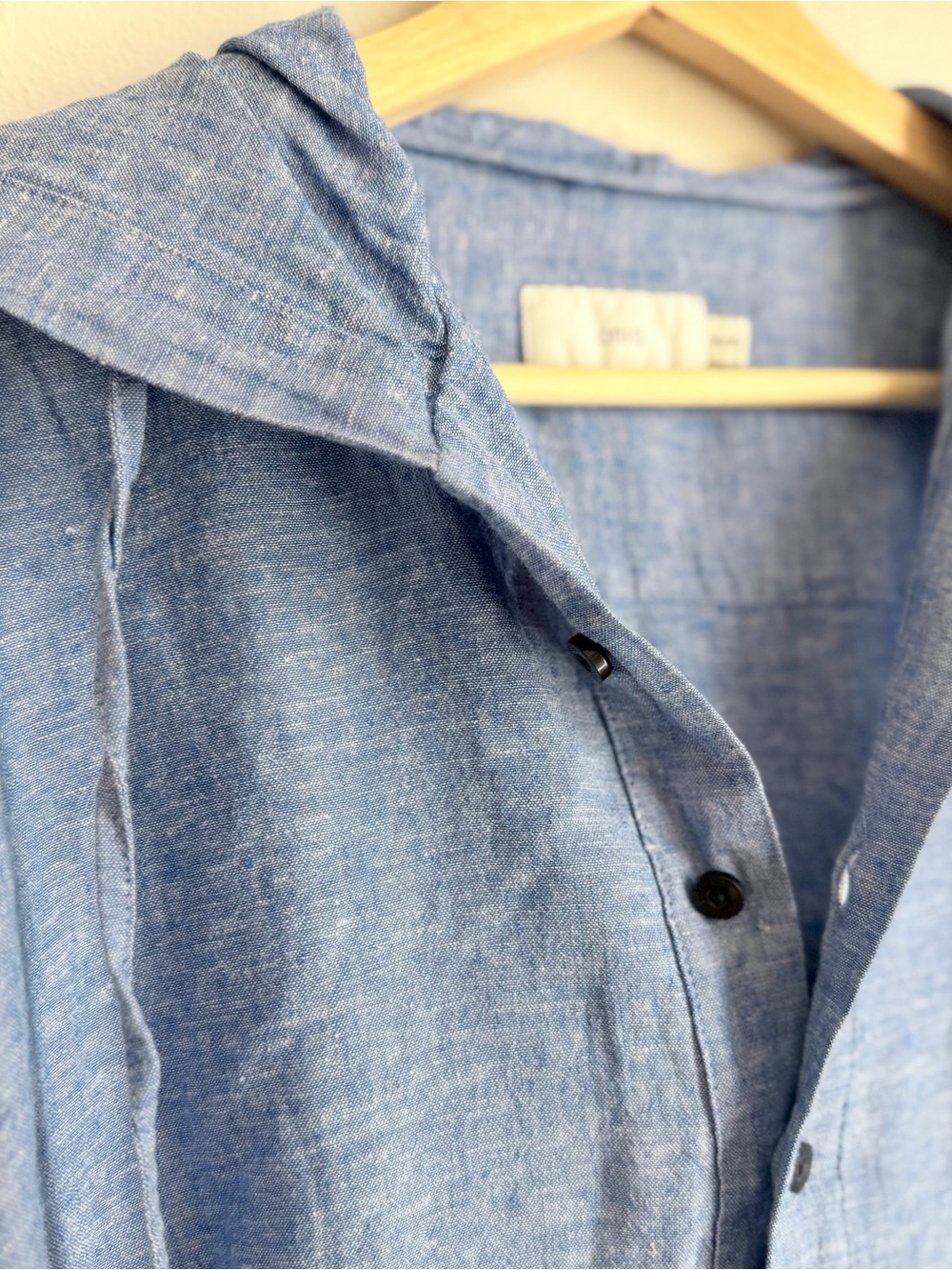Onia Light Blue Linen-Blend, “Quarter Button”Down Shirt Tunic - unisex